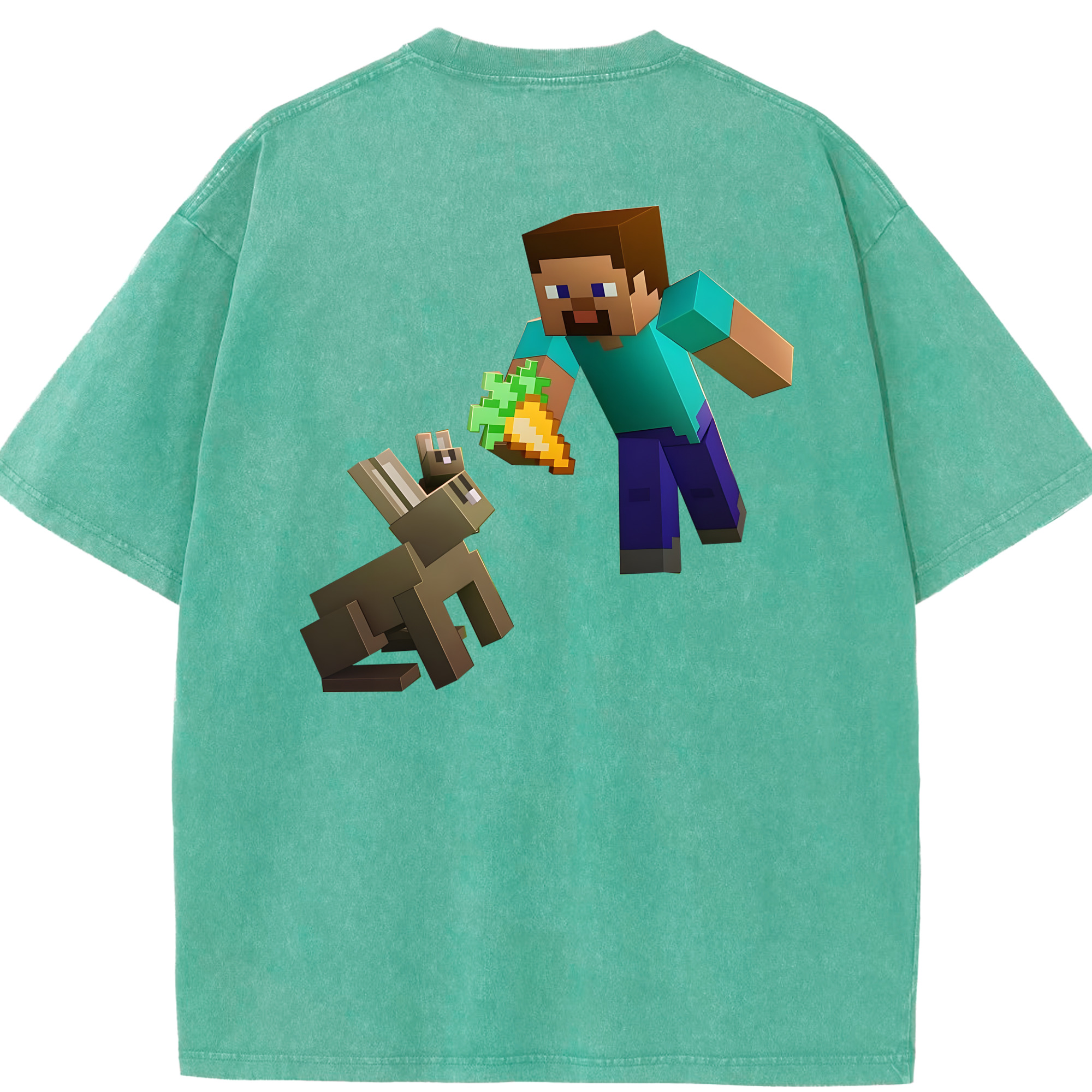 （画像用） マインクラフト ブロックの世界 Minecraft MC Block world 綿100% ヴィンテージ風 半袖Tシャツ（背面プリント）